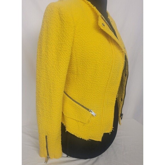 Zara Size 5 Womens  Cotton  Linen Blend Bohemian Jacket Yellow Tweed 20" Length - Picture 5 of 8